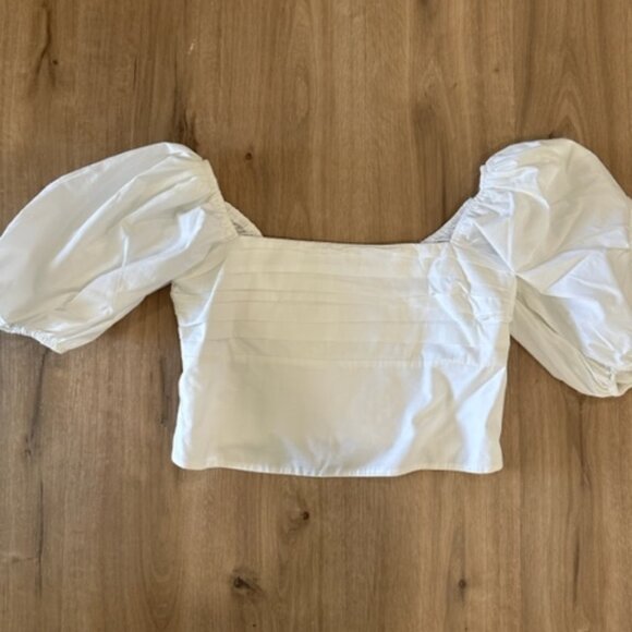 Abercrombie & Fitch White Square Neck Rouched Puff Sleeve Top- Size L - Picture 2 of 8